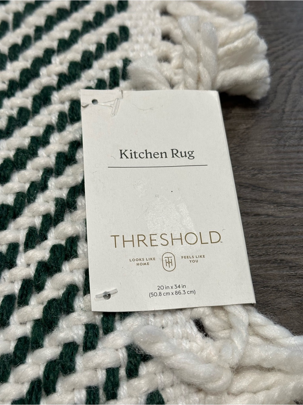 Threshold Green and White Braided Kitchen Rug with Fringe